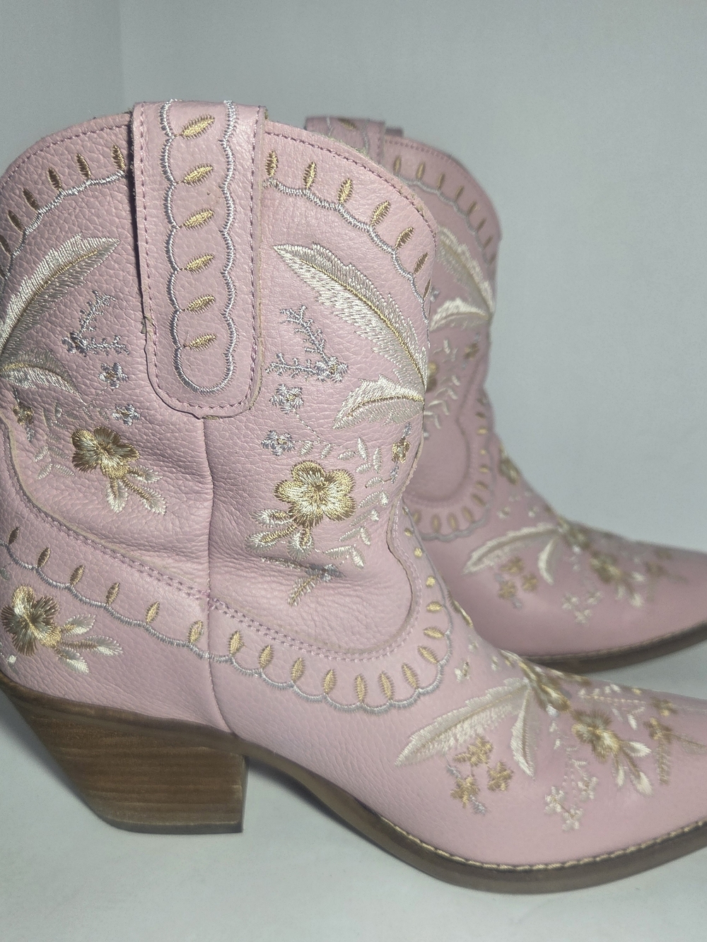 Dingo Women's Pink Leather Western Boots Embroidered Floral Size 7M DI 748